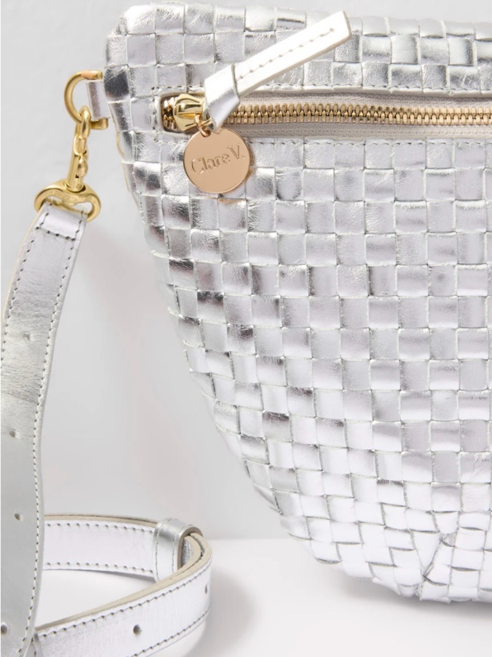 Clare V. Grande Fanny Woven Leather Metallic Crossbody - Picture 3 of 4